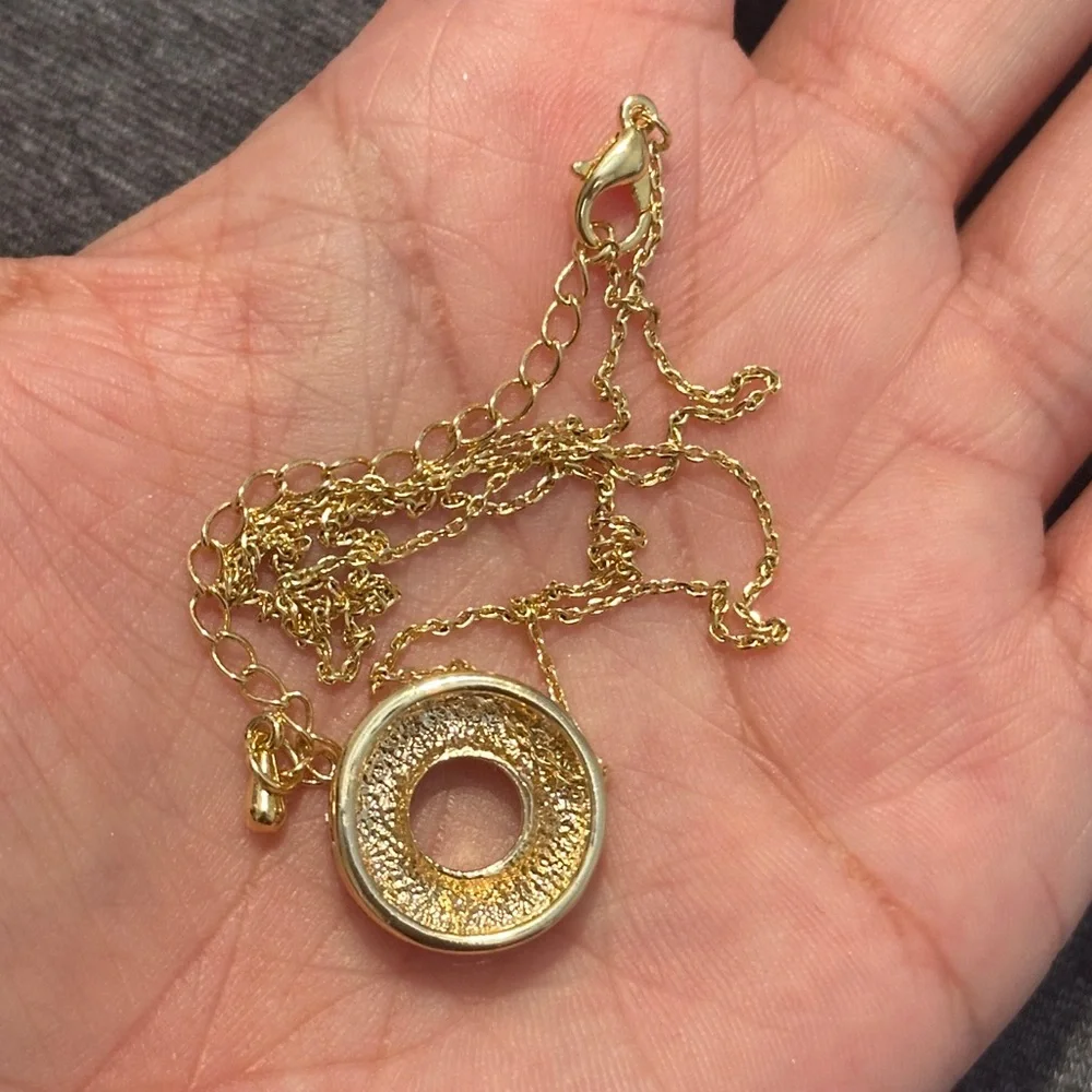 Rhinestone Circle/Donut Attached Pendant & Gold Chain Necklace, 16-20” Length - Picture 6 of 6
